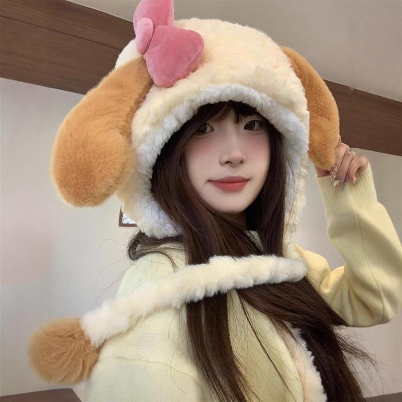 Plush Hat Kawaii Cartoon Anime Embroidery Accessories Ear Protection Hat Autumn Winter Thick Warm Hat
