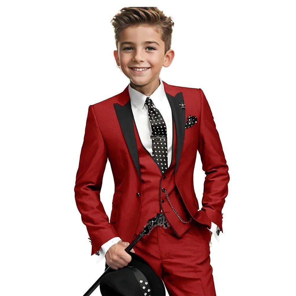 Boys Suit 3 Piece Set Fashion Design Jacket Pants Vest Wedding Kids Tuxedo Formal Graduation Outfit Stage Performance Suit