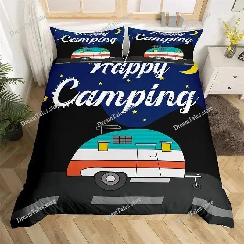 Felice Campeggio Stile Rustico Stile Camper Copripiumino Federa Set Biancheria da Letto Coperta Quilt Letto Matrimoniale Tessile per la Casa Regalo di Lusso36