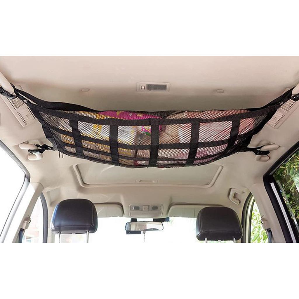Upgrade Car Ceiling Cargo Net Pocket Strengthen Load Bearing and Droop Less Double Layer Mesh Car Roof Storage