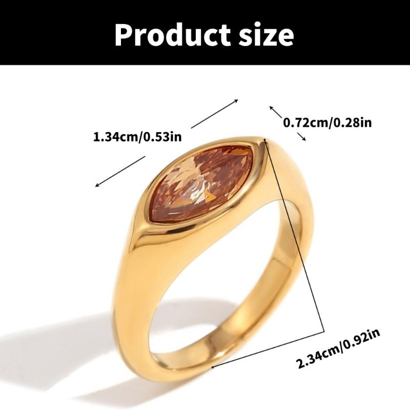 Horse Eye Zircon Seal Ring Colorful 18K Gold Plated Ring Stainless Steel Finger Jewelry Everyday Wear Accessories