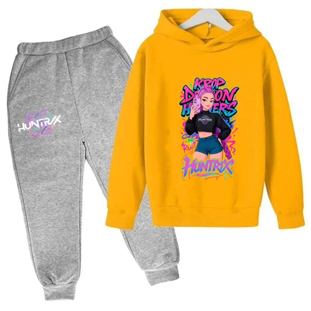 KPop Demon Hunters Kids Cartoon Long Sleeve Hoodie and Pants 2pcs Set Baby Girls Boys Outfit Boutique Clothing Suit