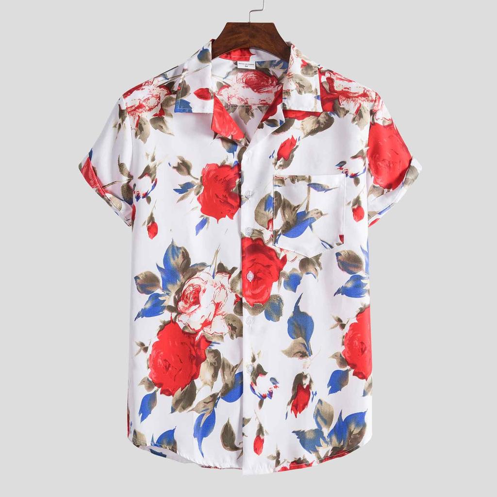 Mens Fashion Ethnic Short Sleeve Casual  Printing Hawaiian Shirt Blouse T-shirt