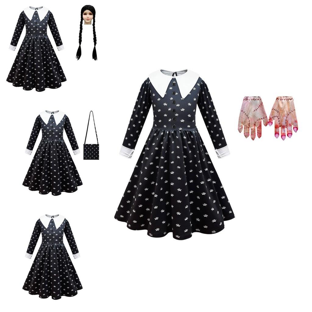The Addams Family Wednesday Costume For Girls With Polyester Fabric For Halloween Parties And Cosplay