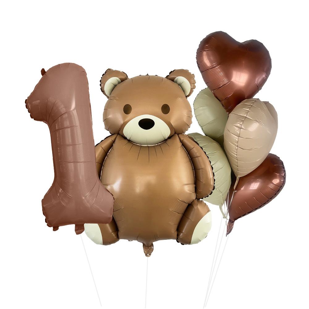 Matte Bear Aluminum Film Balloon Set Love Digital Children'S Birthday Party Decoration Decoration Bear Birthday Party