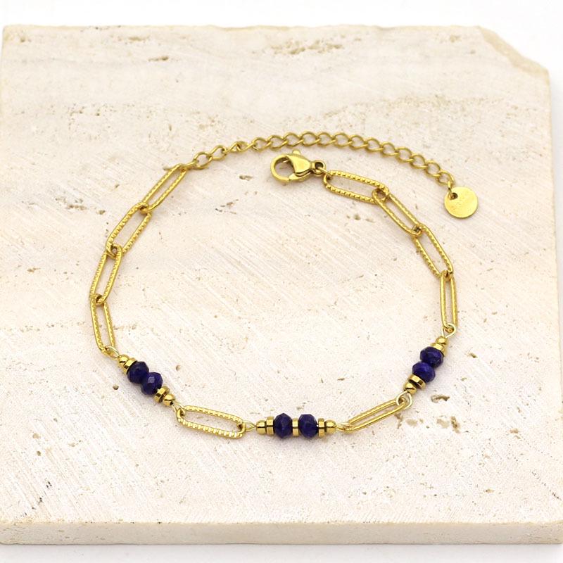 Elegant Gold-Plated Women s Bracelet with Tiger Eye and Lapis Lazuli Beads