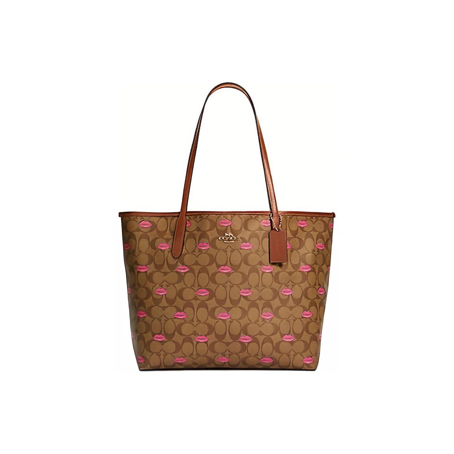 

Coach City 33 Magnetic Closure Red Lip Print Large Capacity Canvas And Leather Tote Bag Women tote Coffee C3247-IMSIU Basic Set (Bag+Dust Bag)