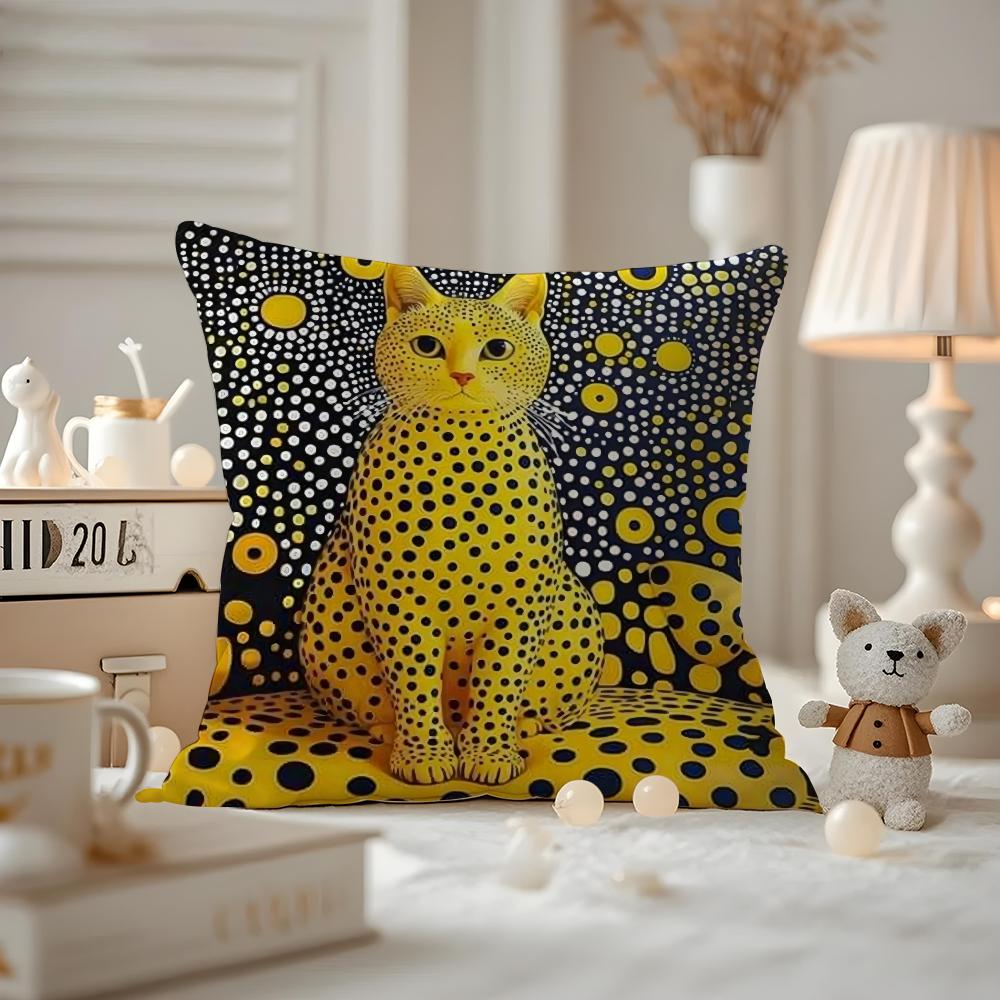 Yayoi Kusama Abstract Art Pumpkin Cushion Cover Anti-dustmite Pillowcase Invisible Zipper Silky Short Plush Sofa Cushion Cover