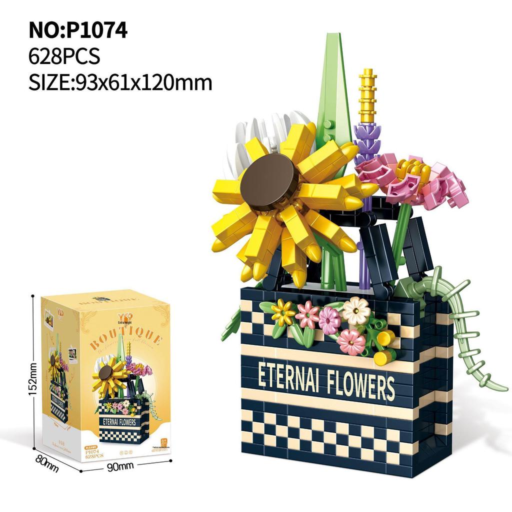 Bonsai Blomma Byggklossar: Mikropartikulärt Suckulent Ros Monteringsset för Skrivbordsdekor & Gåva