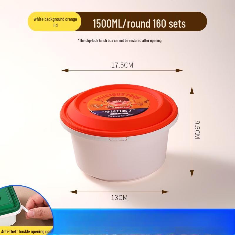 Thickened Disposable Tamper-Proof Round Takeout Container with Orange Lid