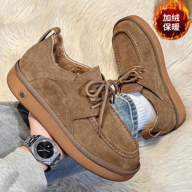 Fleece warm snow boots new winter thick-soled short tube lace-up thickened cold-proof cotton shoes