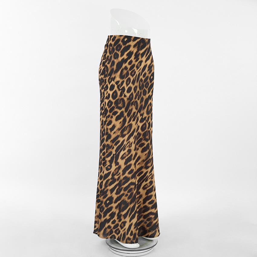 Retro Leopard Print Classic Mid-Waist Fishtail Skirt - European/American Style