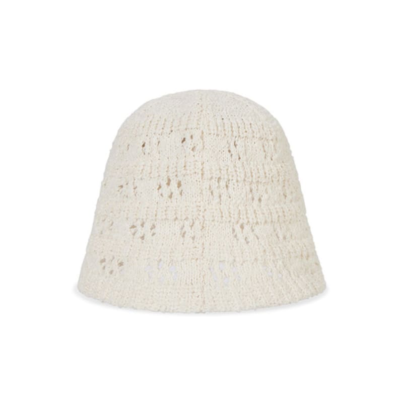 VARZAR VA Curved Oval Metal Floral Punching Knit Bucket Hat Cream