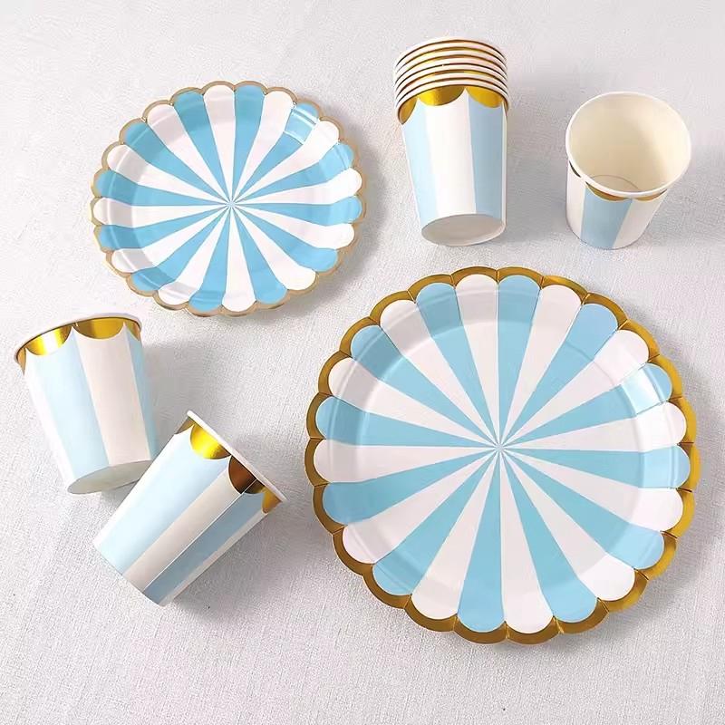 30/40Pcs Disposable Party Plates Tableware Macaron Color  Cake Plate Paper Cup Dishes Set Birthday Party Wedding Dinner Supplies
