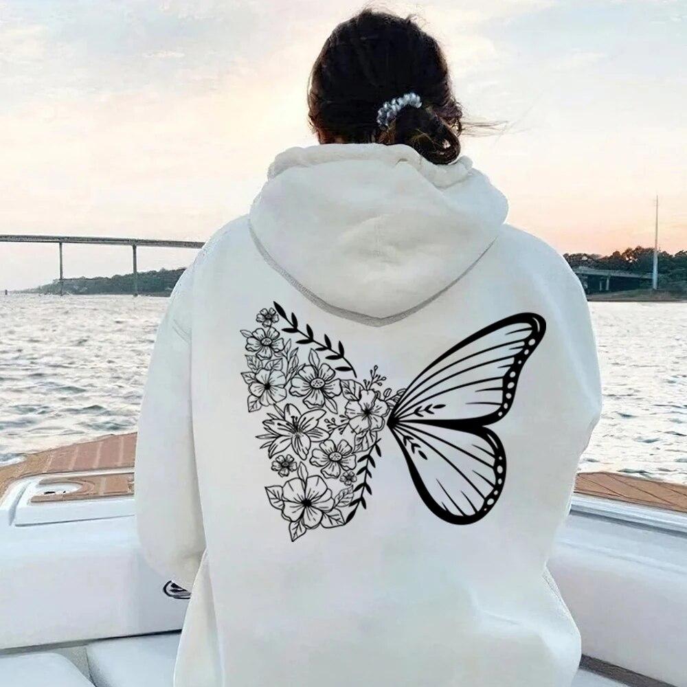 Butterfly Mikina s kapucí Květinová Butterfly Mikina s kapucí Trendy Butterflies Inspirativní svetr Vintage Butterfly Grafické Mikiny Unisex Mikina