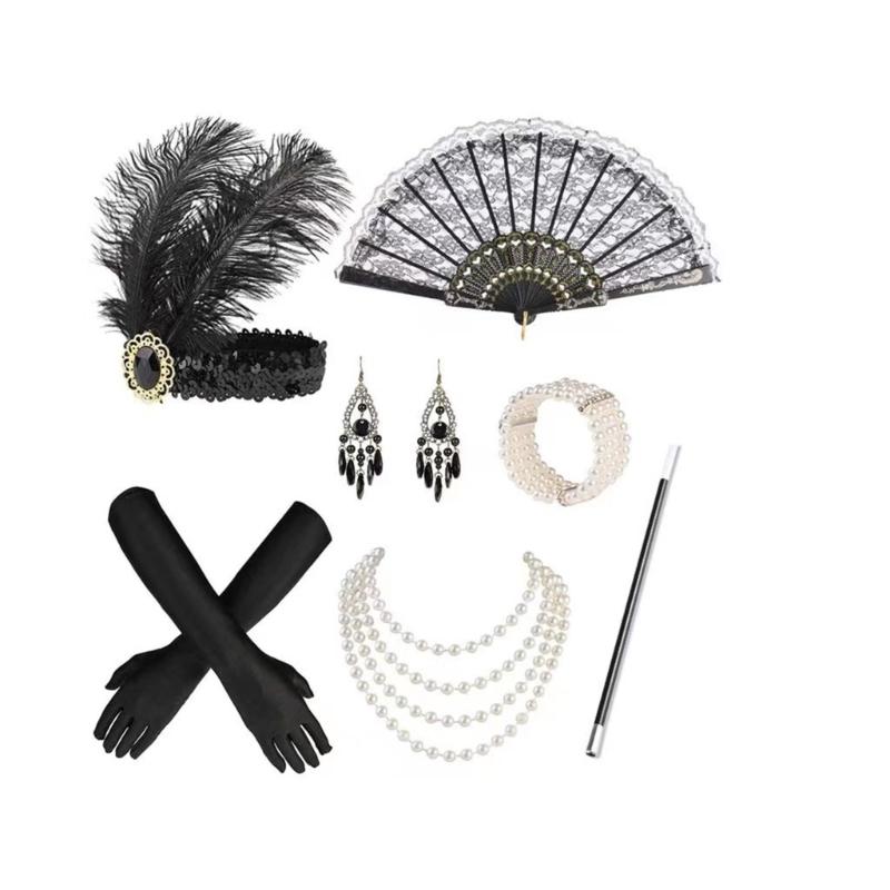 Sparkling Rhinestone Headwear Feathered Headgear Set Alluring Feathered Headband Comfortable for Halloween Singles Party