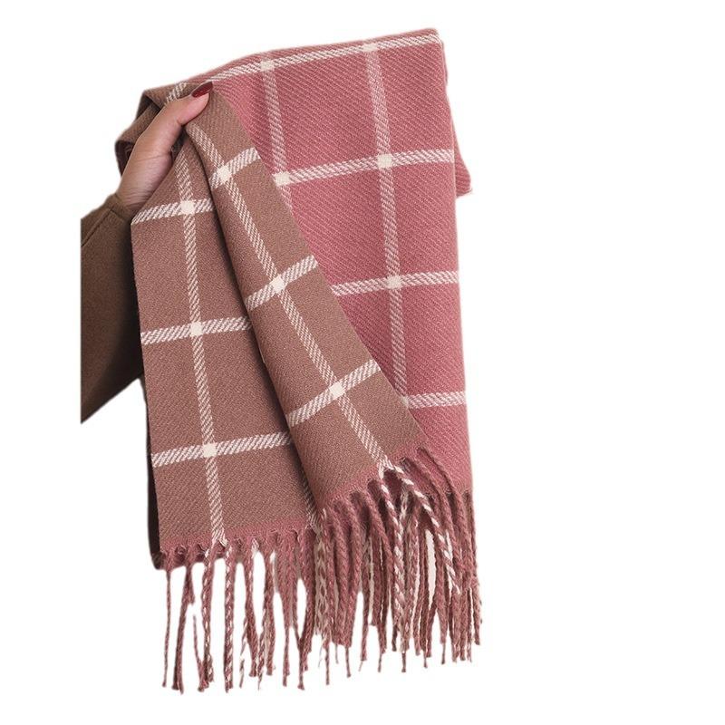 Scarf Women's Autumn and Winter Scarf Student Japanese Thick Trendy Ins Korean Version Versatile Double Sided Line Cute Girl Scarf