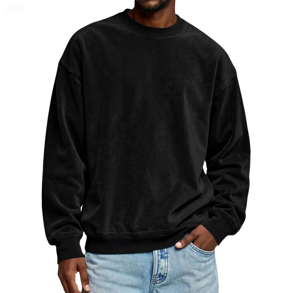 Men's Solid Color Loose Casual Suede Round Neck Sweatshirt