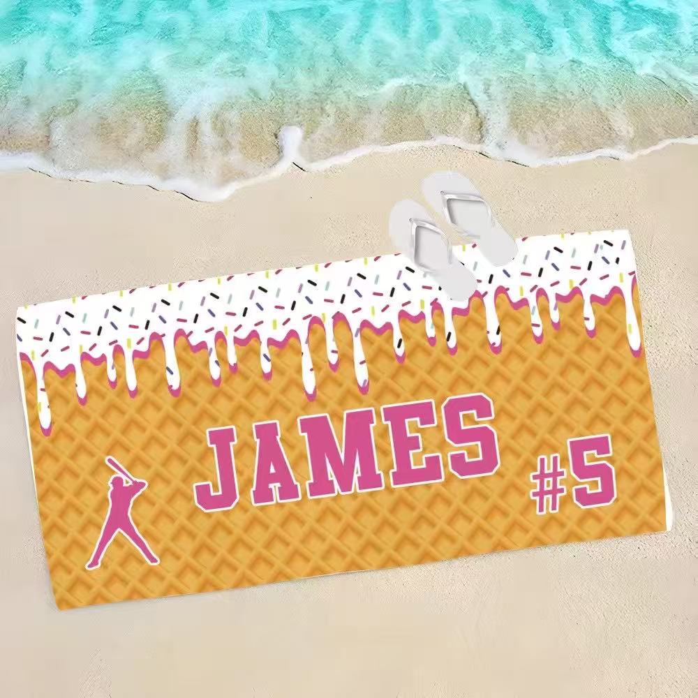 Ships Next Day Personalized Ice Cream Drip Baseball Beach Towel For Boys Drip Beach Pool Towel Team Gift Youth Baseball Gift