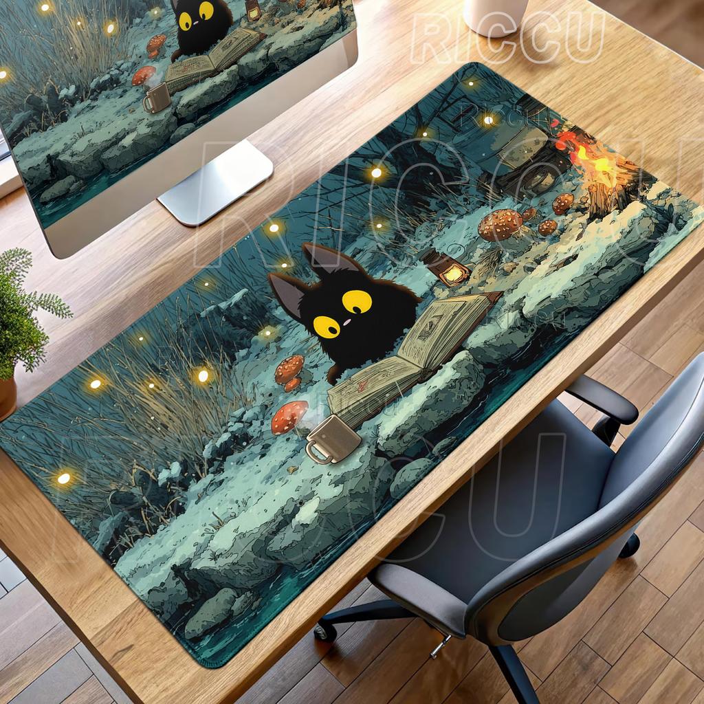 Cute Black Cat Mouse Pad Large Computer Office Game Table Mats XXL Rubber Non-slip Gaming Keyboard Accessories Extended Desk Rug