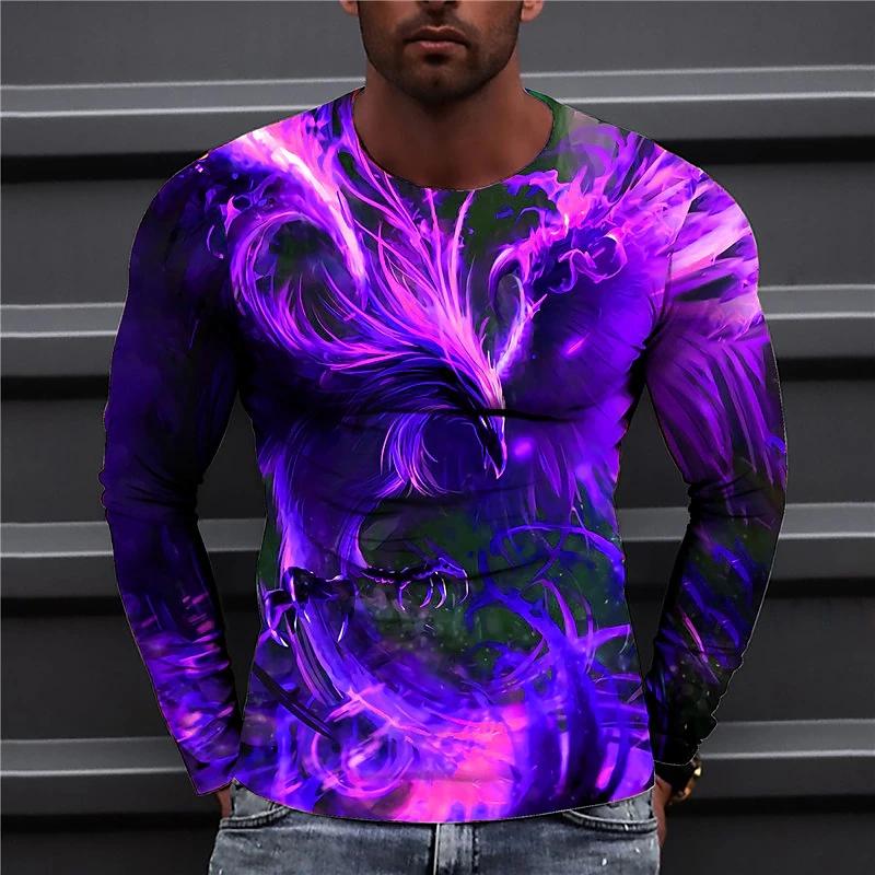 Herrenbekleidung T-Shirt 3D-gedrucktes Phoenix-T-Shirt Rundhalsausschnitt Langarm Designer Interessante Oberteile Lässige Jungenmode T-Shirts