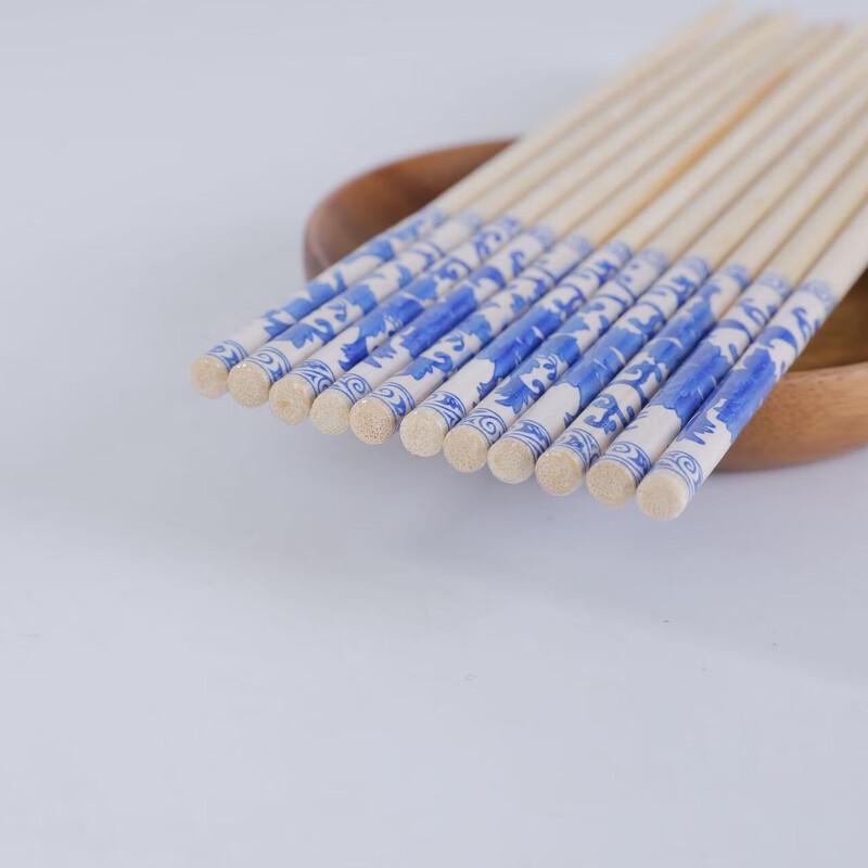 ZISIZ Disposable Bamboo Chopsticks with Blue & White Porcelain Design