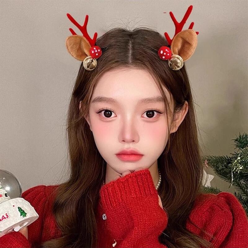 1pair Christmas Red Antler Hair Clip Accessories for Kids Side Hair Clip for Children's Hair