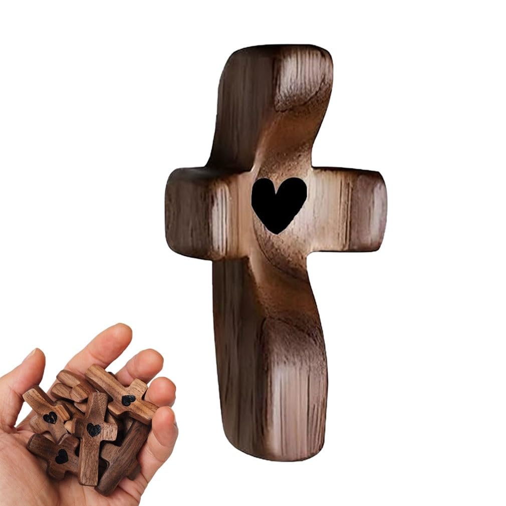 My Heart | Encouragement Gift, Wooden Crosses Across My Heart, Pocket Crosses Gift, Fingertip Stress Relief Gifts, Gifts For Str