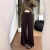 3D Waistband Coffee Drawstring Women's Knit Wide Leg Pants - Autumn/Winter Collection