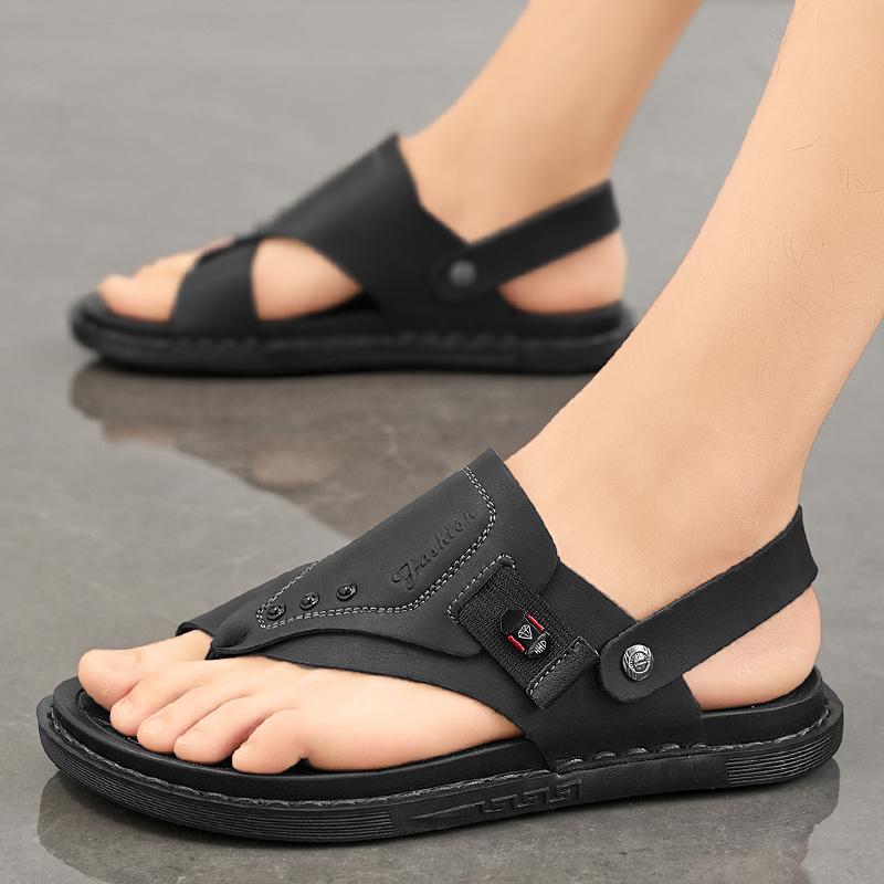 Fashion Fashion Leather Slippers for Men Luxury Leather Sandals Summer Casual Slip On Leather Shoes Man Ultra Soft Solid Cowhide Slides