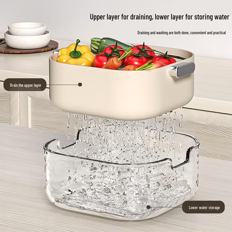8-Piece Double-Layer Vegetable Washing & Drain Basket Set