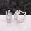 Three Vertical Paved Bar Curved Click Hoop Earrings Women Trendy Bling Ear Jewelry