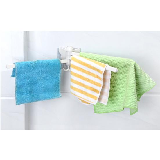 Bathroom Towel Organizer Kitchen Wall Mount Folding Hanger Rotating Hook Rack