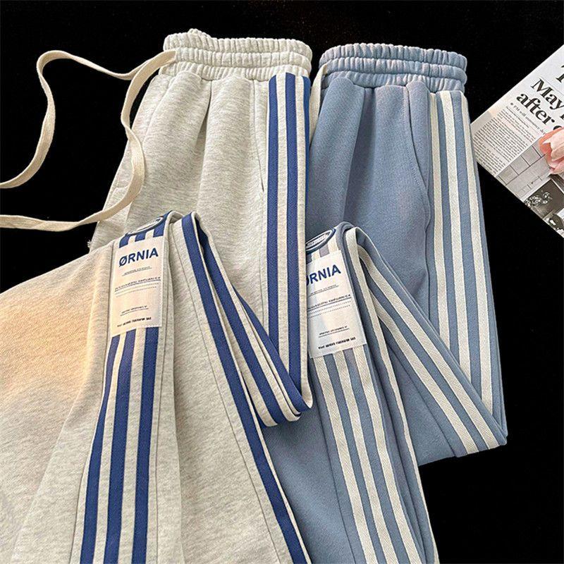 Pruhované tepláky Ženy Streetwear Hrubé široké nohavice Y2K Harajuku Joggers s vysokým pásom Kórejské Baggy nohavice