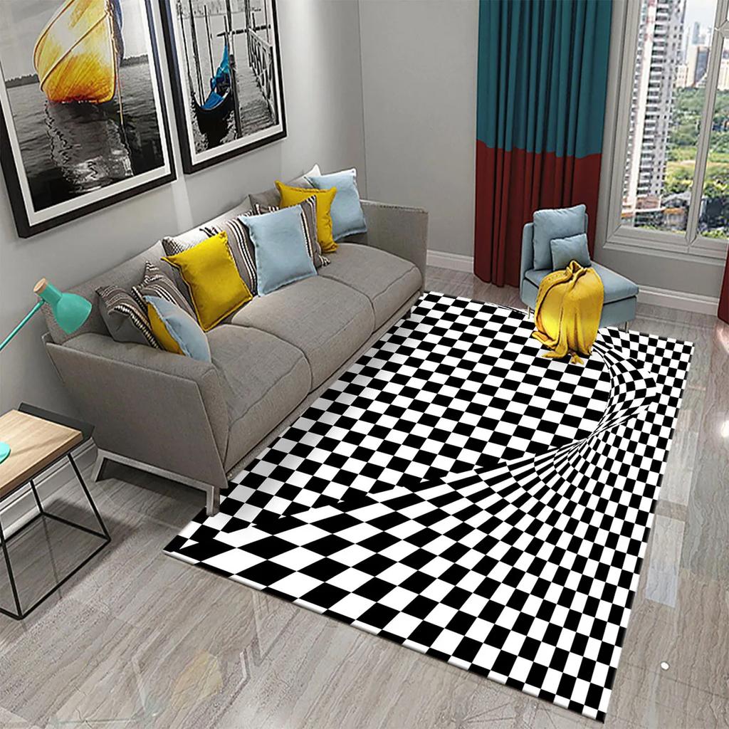Large Checkerboard Plaid Carpets Geometric Patterned Area Rug for Living Room Blue Plaid Play Mat Bedroom Living Room Floor Mat