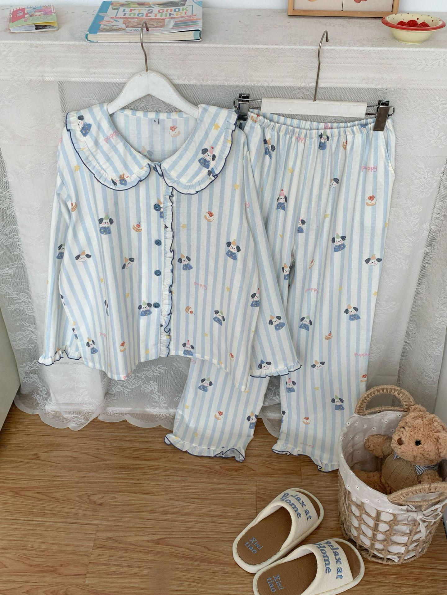 

Простой хлопковый пижамный комплект с рюшами и воротником Питер Пэн - корейский стиль для собак M (suitable for up to 115 jin)