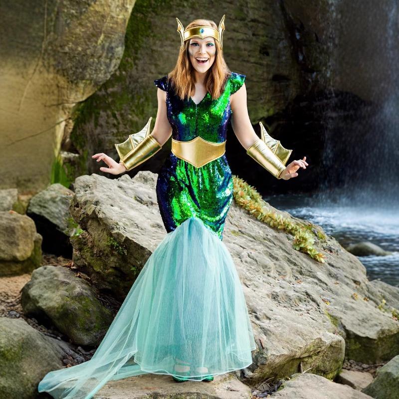 Halloween Oude Zeegod Drakenkoning Zeemeermin Jurk, Zeekoning Poseidon Zee Koningin Mannelijke en Vrouwelijke Koppels Jurk