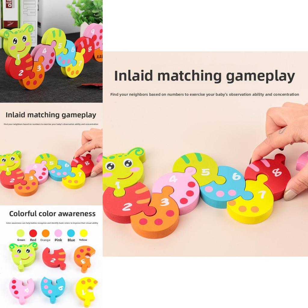 Wooden Colorful Caterpillar Puzzle Blocks For Early Education And Parentchild Interaction