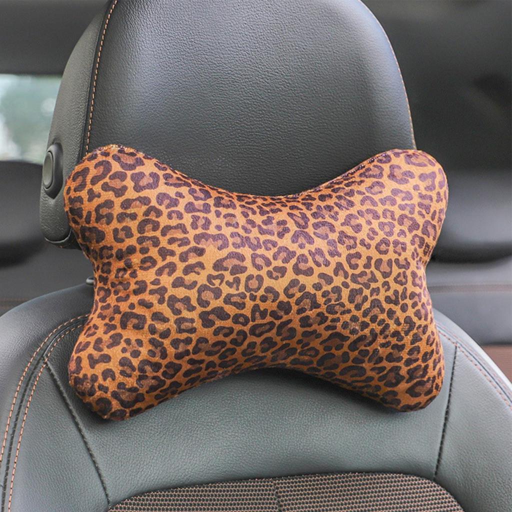 Car Neck Pillow For Driving 2 Pieces Ergonomic Cushion Leopard Print Car Pillow With Adjustable Strap For Adults Passenger