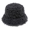 New Outdoor Warm Lamb Faux Fur Bucket Hat Black Solid Fluffy Fishing Cap Fisherman Women Winter