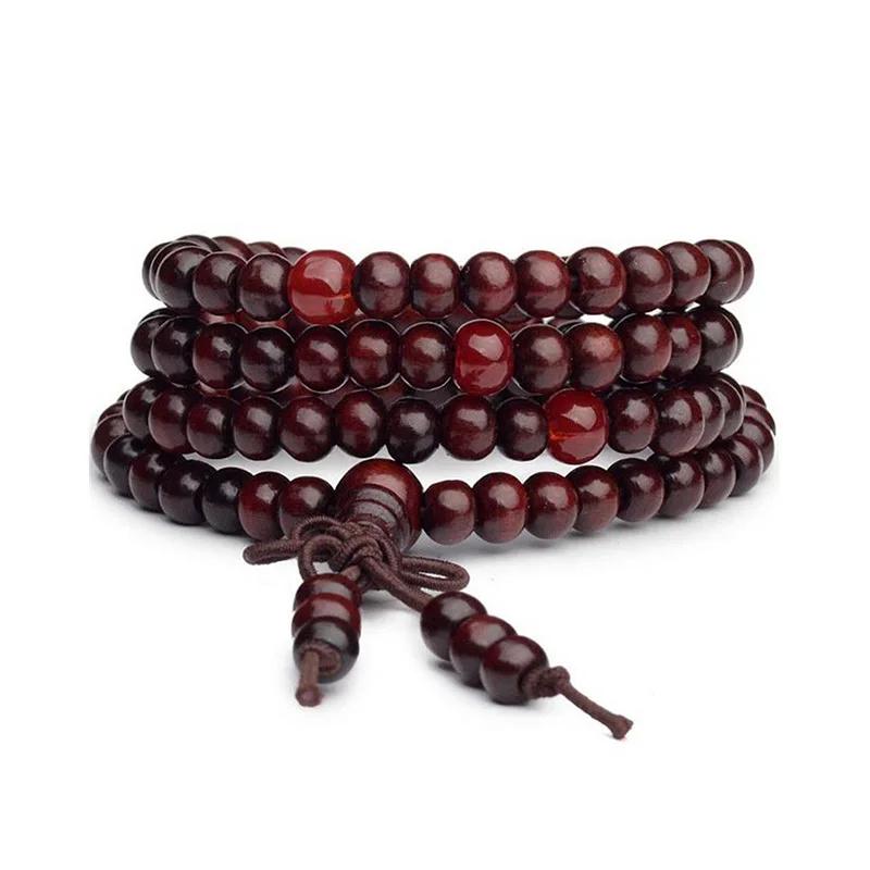 6mm Natural Sandalwood Buddhist Buddha Meditation Wood Prayer Bead Mala Bracelet Bangles Women Men Jewelry 108 Beads Bijoux