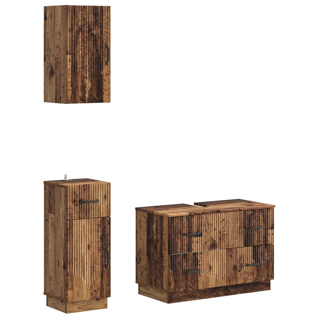 3 Piece Bathroom Cabinet System HOORN Reclaimed Wood Wood Material