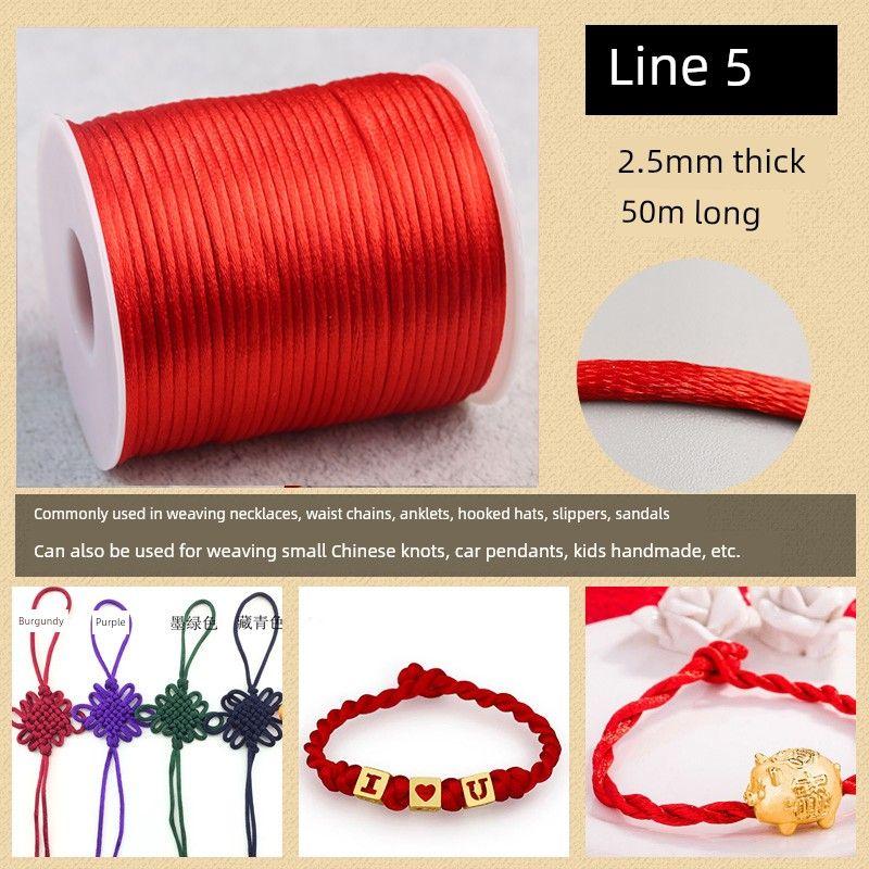 

Китайский узел №. Браслет из плетеного шнура с 5 нитями, мужской и женский, браслет из нити, материалы для изготовления ювелирных изделий своими руками ручной работы, плетеная линия, красная веревка Red Line 5 50 m