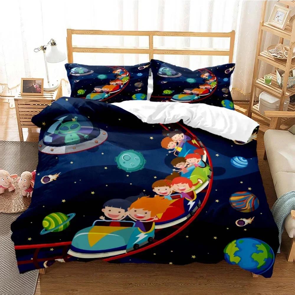 Cartoon Astronaut Digital Print Comfortable Duvet Quilt Cover Pillowcase Bedding Set Children Bedroom Decoration Home Textile