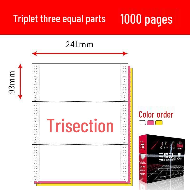 Pinfeed Computer Print Paper: Available in 1 to 5 parts, 241 vouchers, with options for two or three equal parts.