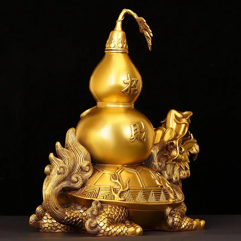 Pure Copper Dragon Turtle Ornaments Fulu Turtle Gourd Dragon Head Turtle Household and Office Decoration Ornaments