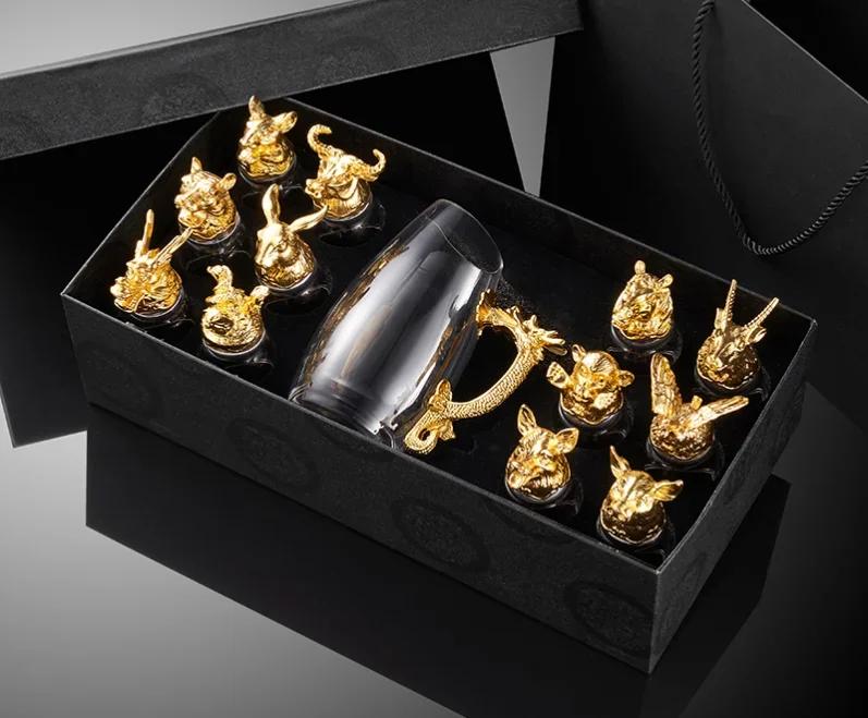 Segni Zodiacali Cinesi Set di Calici da Vino Dispenser da Vino in Ceramica Bicchiere da Shot Bicchiere per Liquori da Casa Articoli da Bar Scatola Regalo Casa e Giardino
