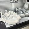 Thick-soled heightening board shoes, leather little white shoes, children's spring and summer new fashion versatile casual sports women's shoes