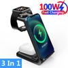 100W Wireless Charger 3 In 1 Stand Dock For  Watch 8 7 AirPods iPhone15 14 13 12 11 XS X 8 Induction Fast Charging Station