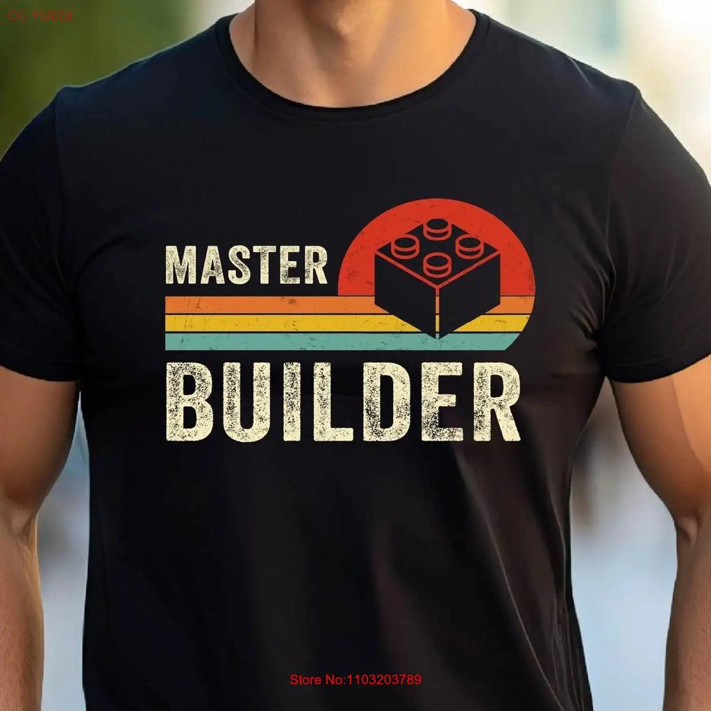 Master Builder Dad T Shirt Funny Building Blocks Vintage Comfortable Fashion Stretched Top For Everyday Wear Unisex